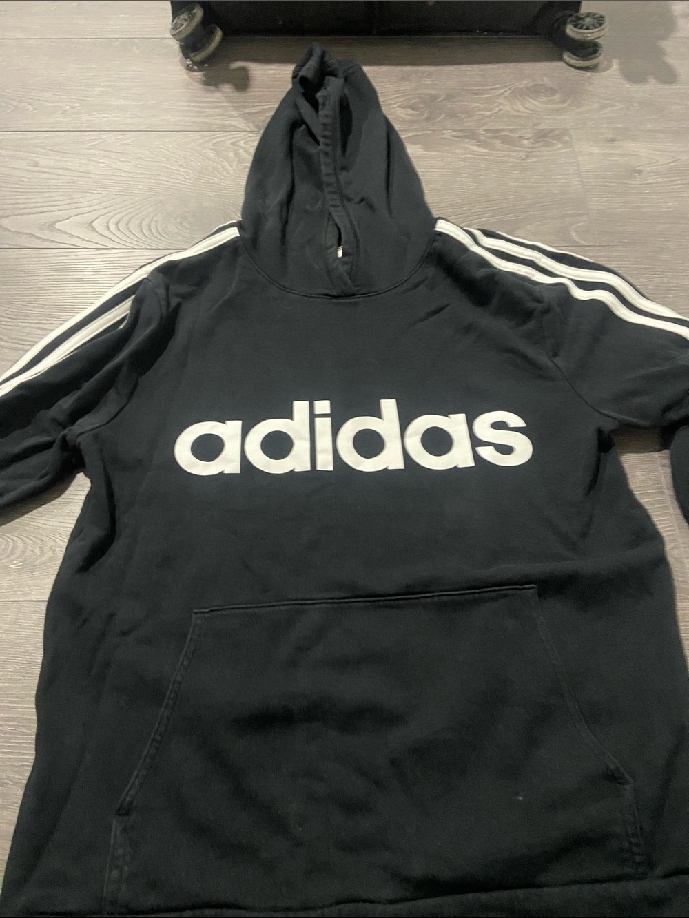 adidas Black Zip-Up Hoodie with White Logo and Stripes